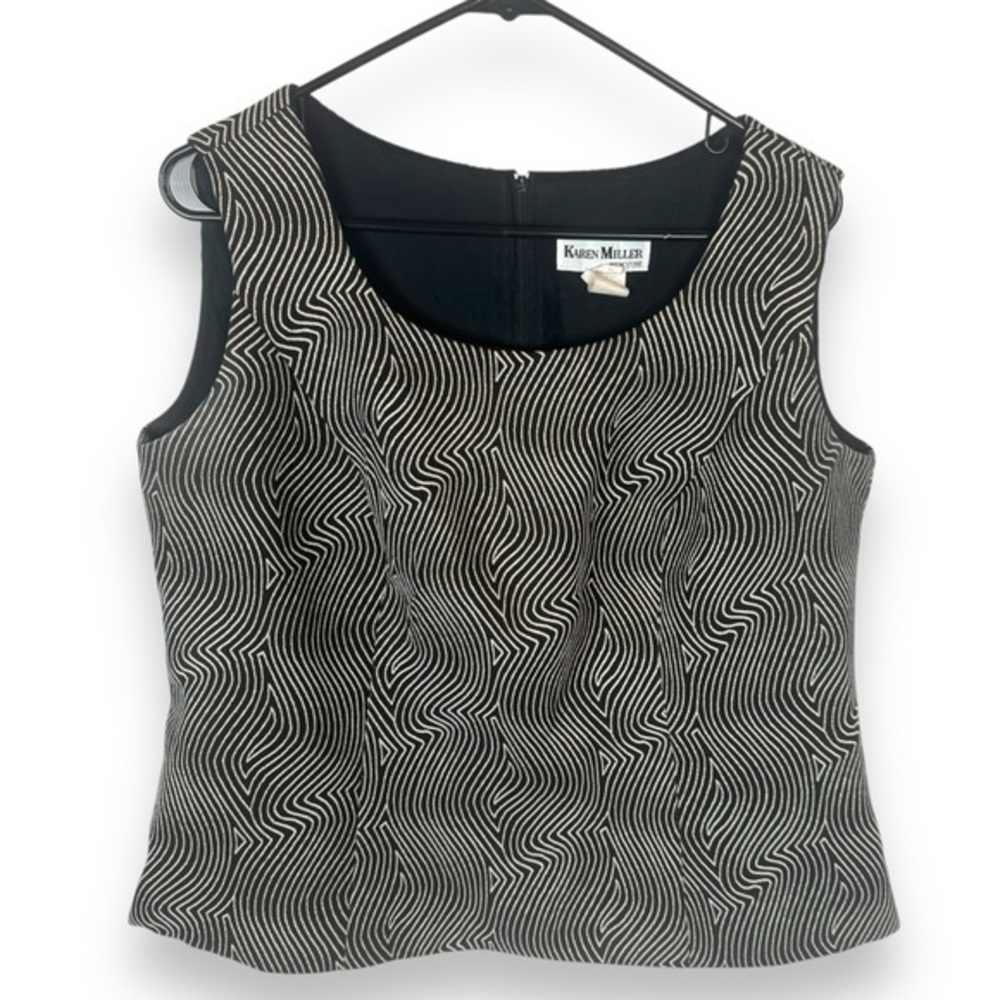 Karen Miller Abstract Blouse‎ Womens Size 14 W Black Gold Vintage Y2K Corporate